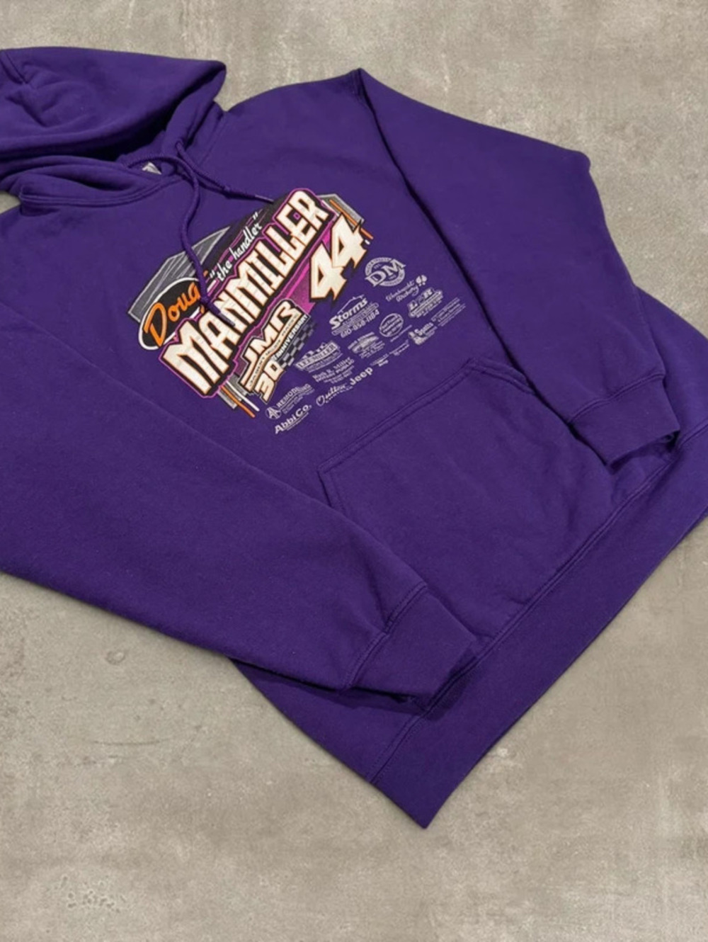 Gildan Heavy Blend Doug Manmiller 44 Racing Purple Mens Medium Hoodie